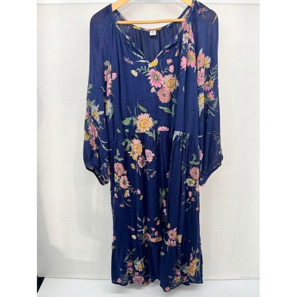 Women's Plus Size 4X Floral Dress Midi Length Long Sleeve Peasant Style - Picture 1 of 4